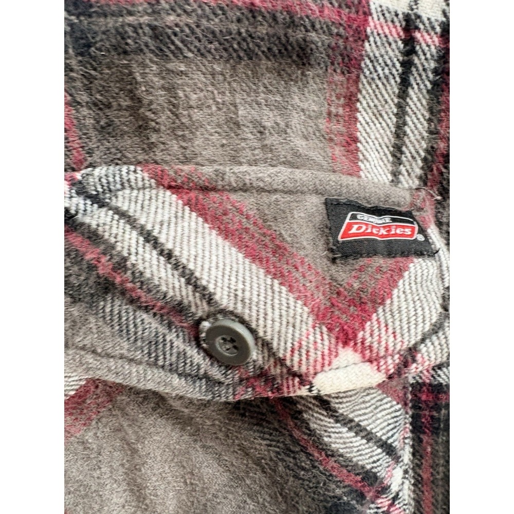 Dickies Flannel Shirt Men's XL Gray Red Plaid Heavy Cotton Shirt Work Wear - Picture 3 of 5